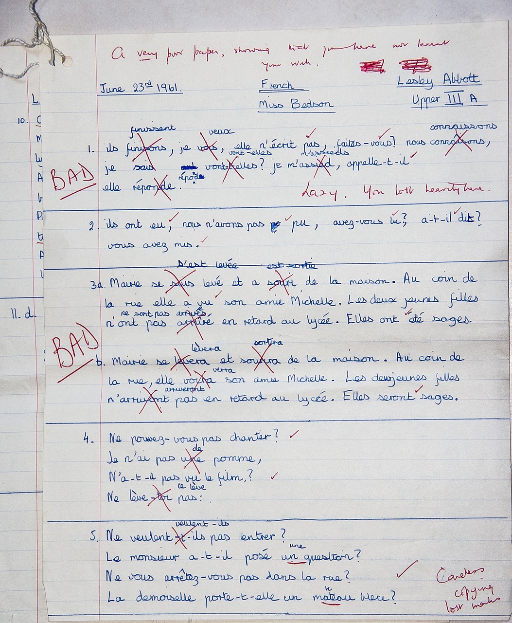 French homework with wrong answers